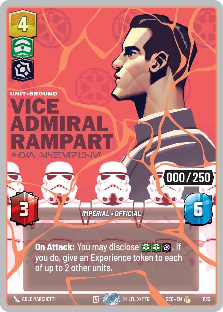Vice Admiral Rampart - On Schedule (1133) (Serialized) (Rose Gold) (1133) [Secrets of Power] | Cards and Coasters CA