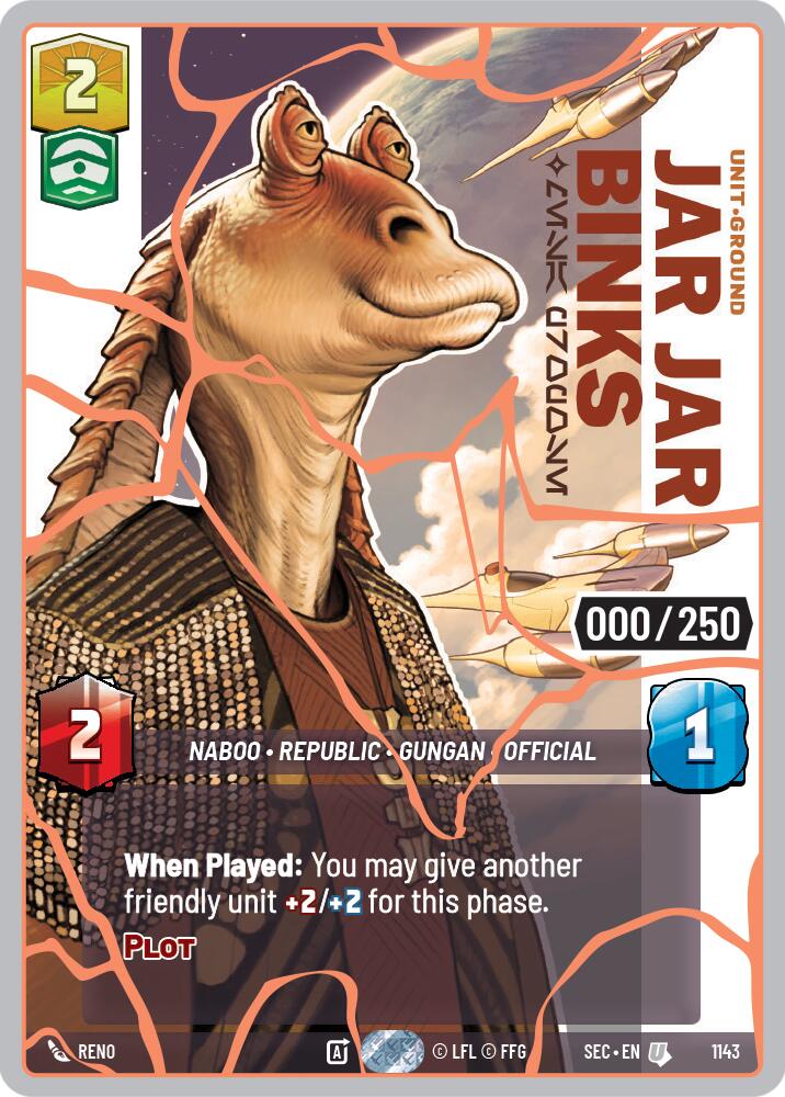 Jar Jar Binks - Mesa Propose (1143) (Serialized) (Rose Gold) (1143) [Secrets of Power] | Cards and Coasters CA