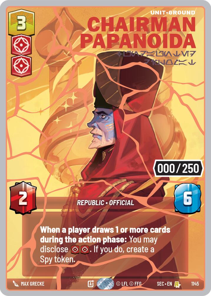Chairman Papanoida - Undaunted Diplomat (1145) (Serialized) (Rose Gold) (1145) [Secrets of Power] | Cards and Coasters CA