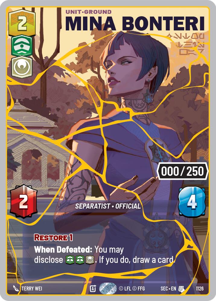 Mina Bonteri - Stop This War (1126) (Serialized) (Gold) (1126) [Secrets of Power] | Cards and Coasters CA