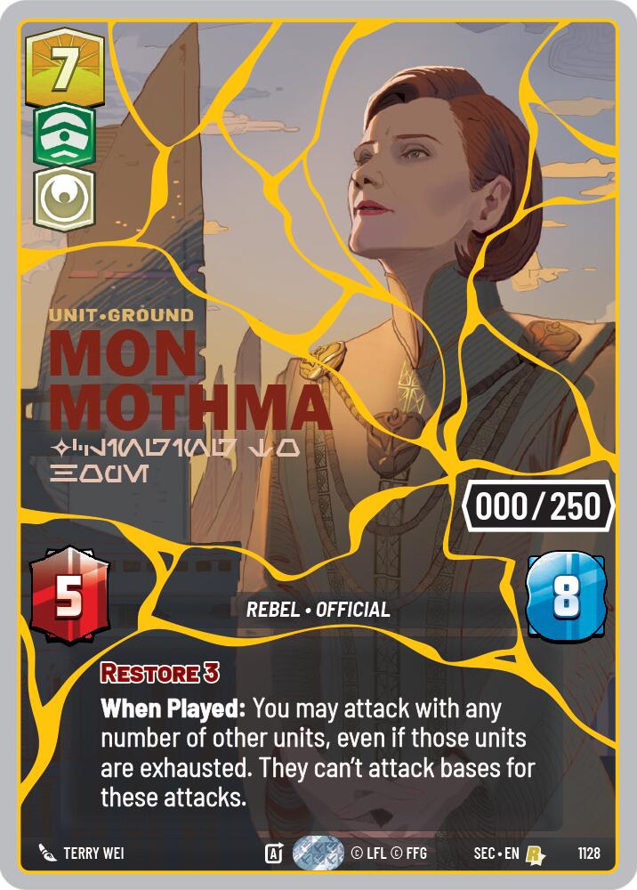 Mon Mothma - Clinging to Hope (1128) (Serialized) (Gold) (1128) [Secrets of Power] | Cards and Coasters CA