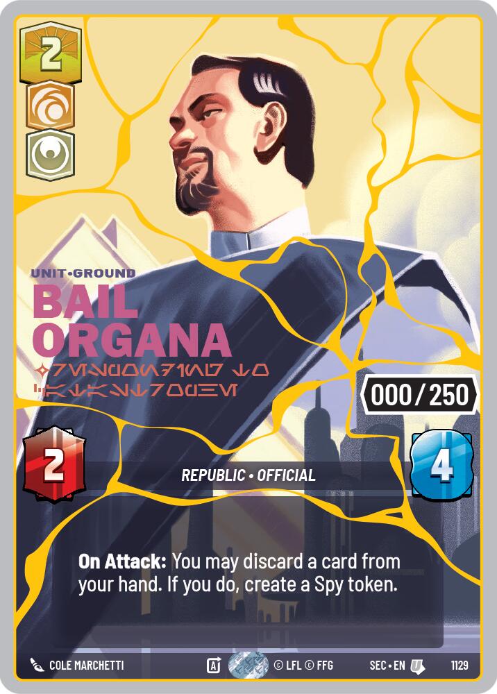 Bail Organa - Responding to Catastrophe (1129) (Serialized) (Gold) (1129) [Secrets of Power] | Cards and Coasters CA