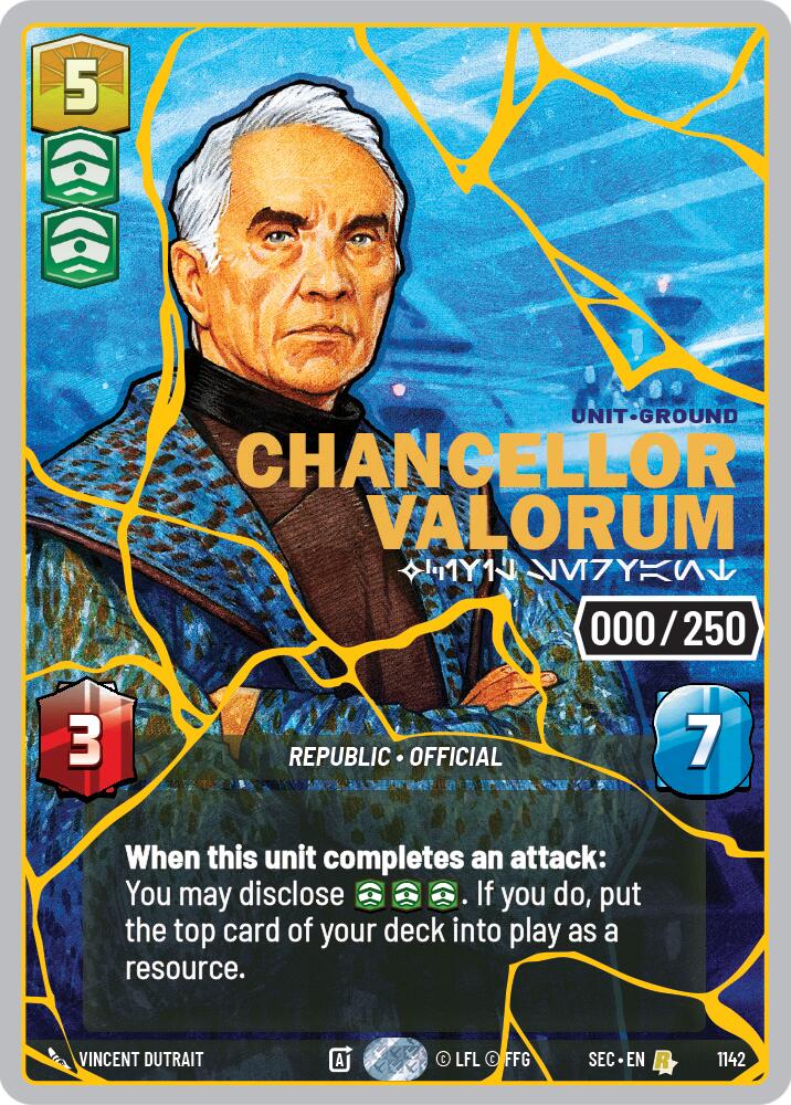 Chancellor Valorum - Civil Servant (1142) (Serialized) (Gold) (1142) [Secrets of Power] | Cards and Coasters CA