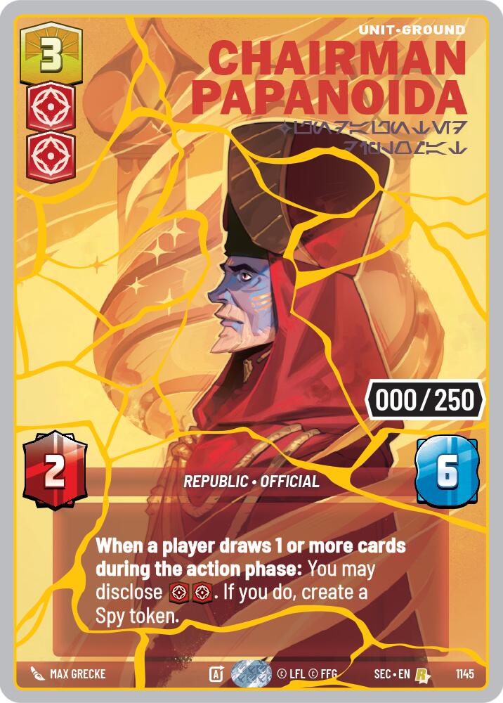 Chairman Papanoida - Undaunted Diplomat (1145) (Serialized) (Gold) (1145) [Secrets of Power] | Cards and Coasters CA
