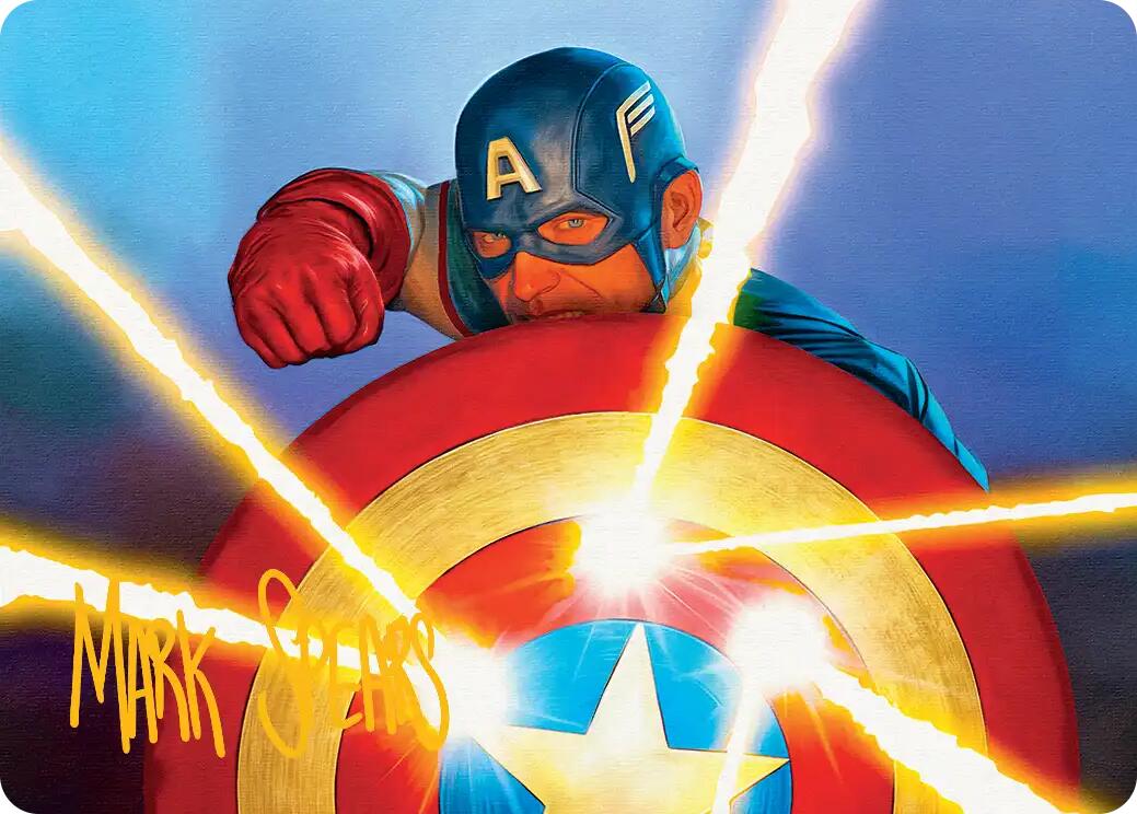 Captain's Defense Art Card (Gold-Stamped Signature) [Marvel Super Heroes Art Series] | Cards and Coasters CA