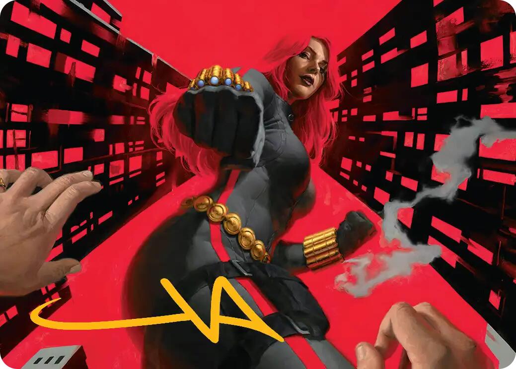 Black Widow, Deadly Hunter Art Card (Gold-Stamped Signature) [Marvel Super Heroes Art Series] | Cards and Coasters CA