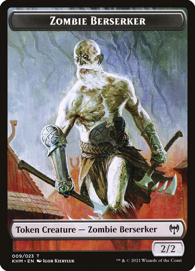 Elf Warrior // Zombie Berserker Double-Sided Token [Kaldheim Tokens] | Cards and Coasters CA