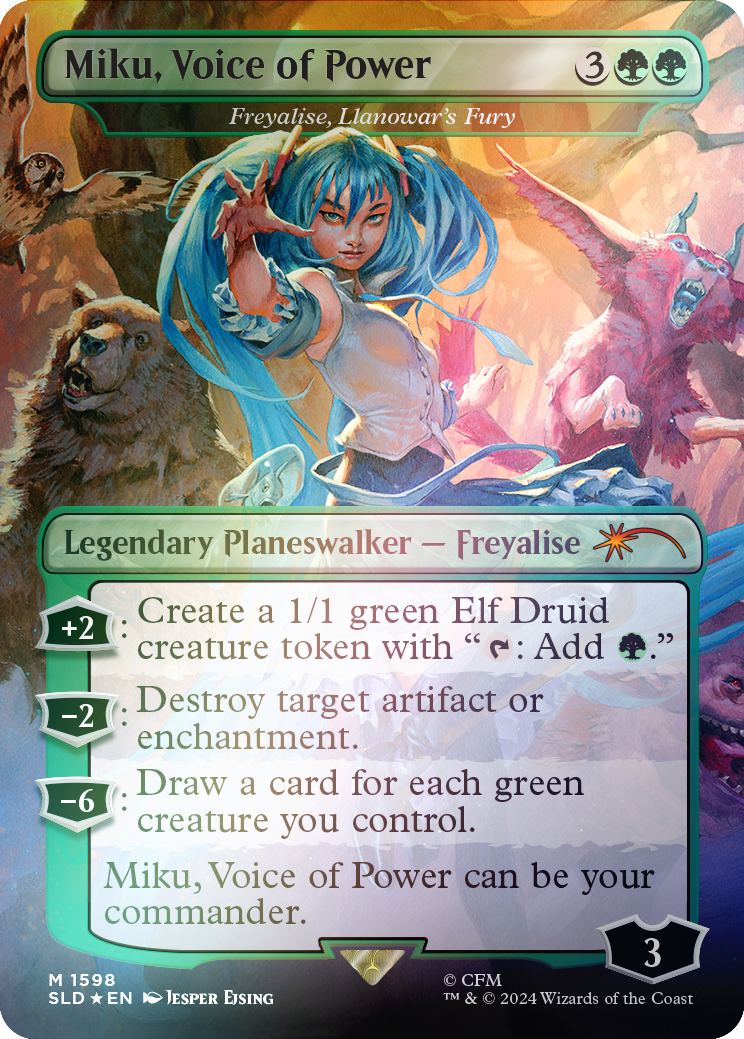 Miku, Voice of Power - Freyalise, Llanowar's Fury (Rainbow Foil) [Secret Lair Drop Series] | Cards and Coasters CA