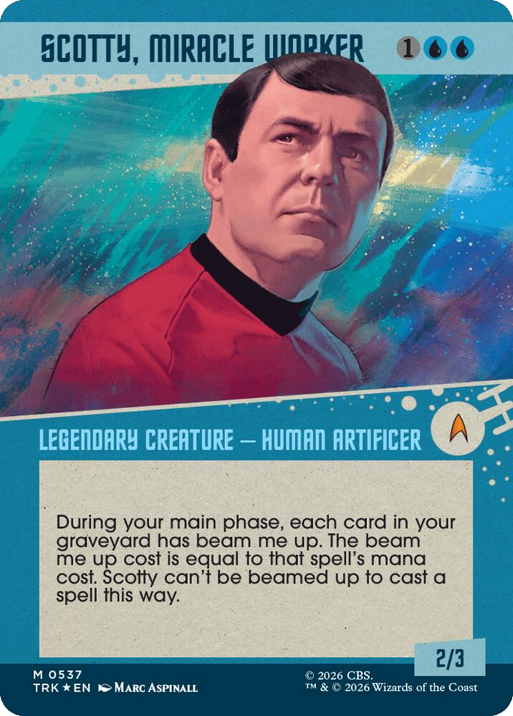 Scotty, Miracle Worker (Showcase) (Surge Foil) [Star Trek] | Cards and Coasters CA