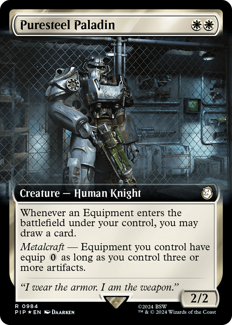 Puresteel Paladin (Extended Art) (Surge Foil) [Fallout] | Cards and Coasters CA