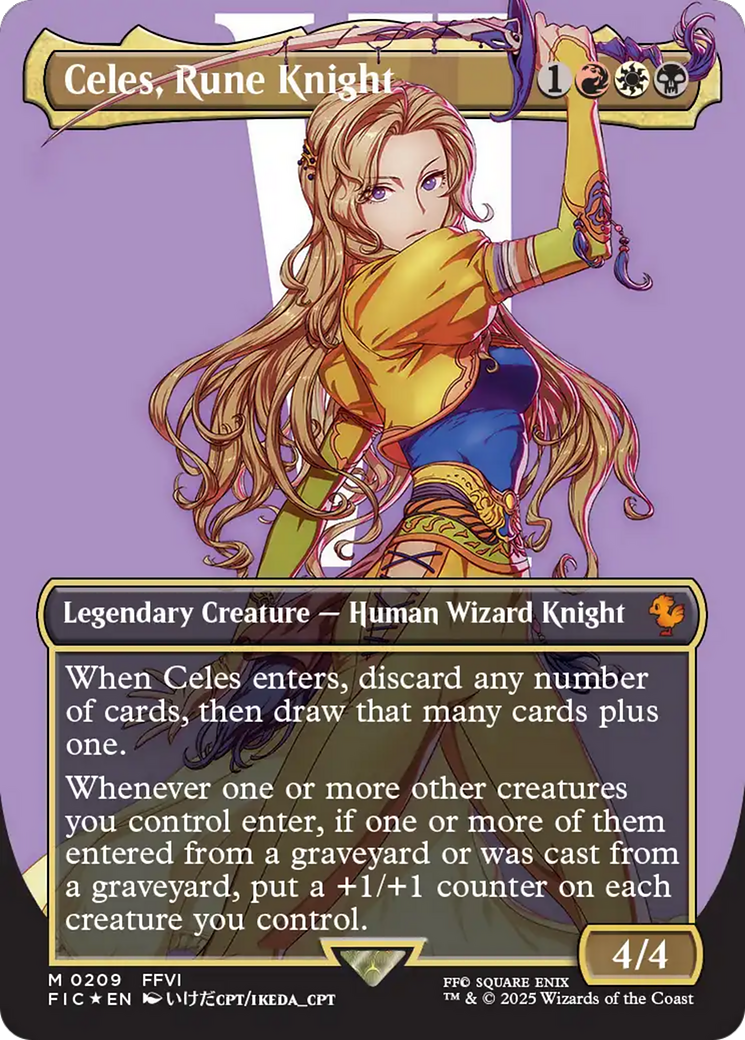 Celes, Rune Knight (Borderless) (Surge Foil) [FINAL FANTASY Commander] | Cards and Coasters CA