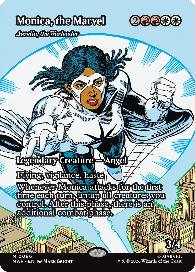Monica, the Marvel - Aurelia, the Warleader (Borderless) [Marvel Universe: Eternal-Legal] | Cards and Coasters CA
