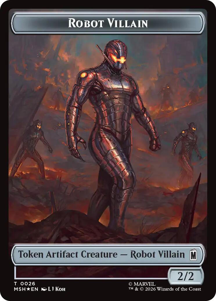 Villain // Robot Villain Double-Sided Token (025//026) (Surge Foil) [Marvel Super Heroes Tokens] | Cards and Coasters CA