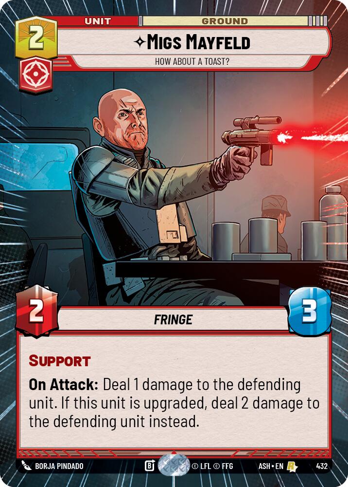 Migs Mayfeld - How About a Toast? (432) (Hyperspace) (432) [Ashes of the Empire] | Cards and Coasters CA