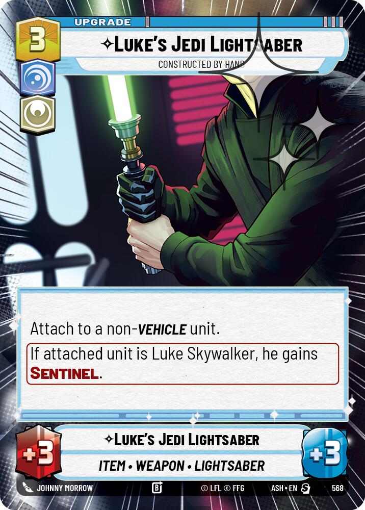 Luke's Jedi Lightsaber - Constructed by Hand (568) (Hyperspace Foil) (568) [Ashes of the Empire] | Cards and Coasters CA