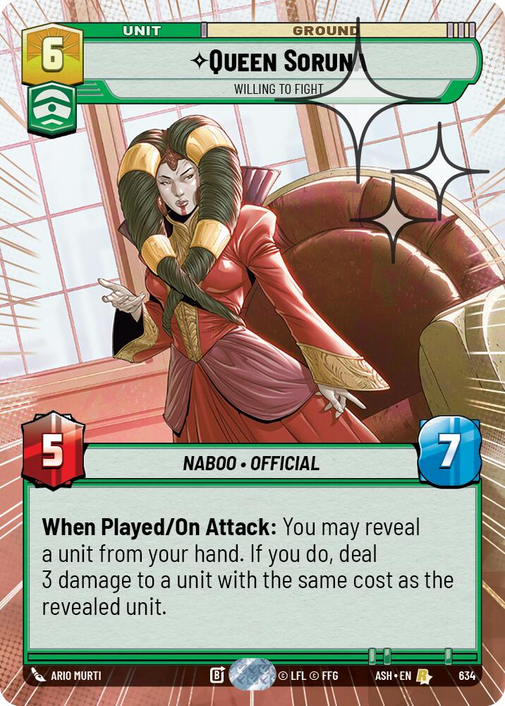 Queen Soruna - Willing to Fight (634) (Hyperspace Foil) (634) [Ashes of the Empire] | Cards and Coasters CA