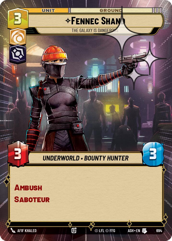 Fennec Shand - The Galaxy Is Dangerous (694) (Hyperspace Foil) (694) [Ashes of the Empire] | Cards and Coasters CA
