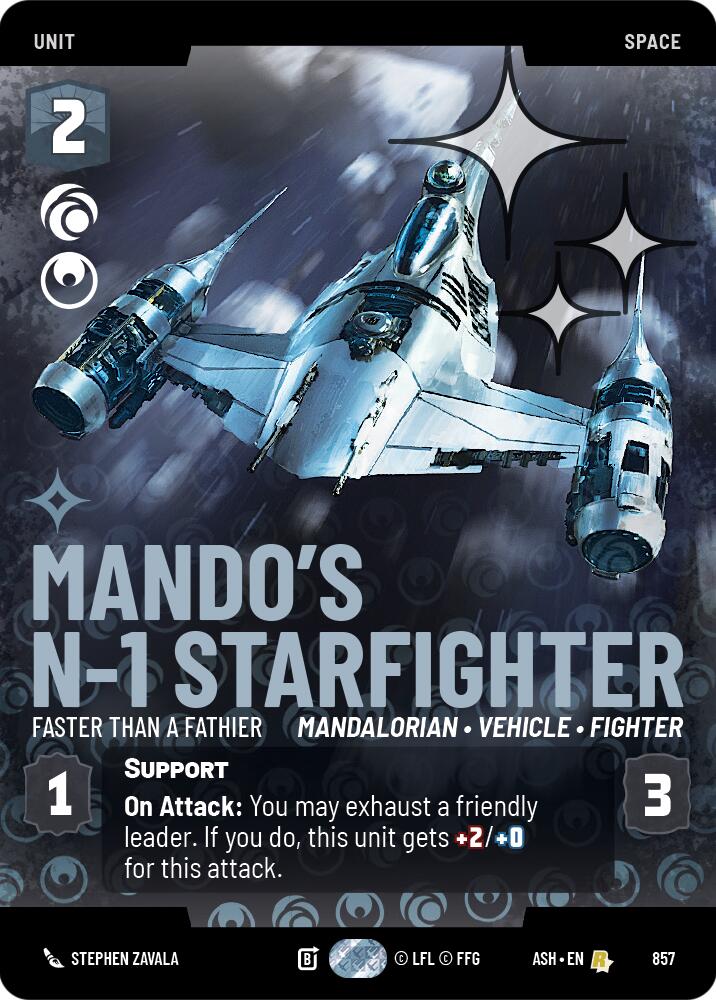 Mando's N-1 Starfighter - Faster than a Fathier (857) (Prestige Foil) (857) [Ashes of the Empire] | Cards and Coasters CA