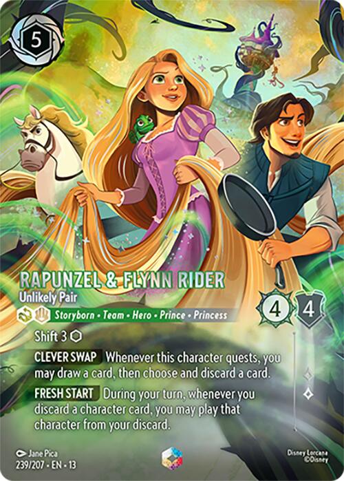 Rapunzel & Flynn Rider - Unlikely Pair (Enchanted) (239/204) [Attack of the Vine!] | Cards and Coasters CA