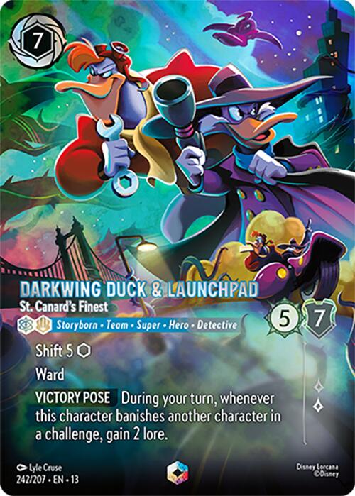 Darkwing Duck & Launchpad - St. Canard's Finest (Enchanted) (242/204) [Attack of the Vine!] | Cards and Coasters CA