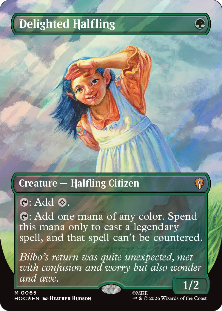 Delighted Halfling (Borderless) (Surge Foil) [The Hobbit] | Cards and Coasters CA