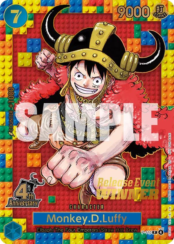 Monkey.D.Luffy (4th Anniversary) (Winner) [One Piece Promotion Cards] | Cards and Coasters CA