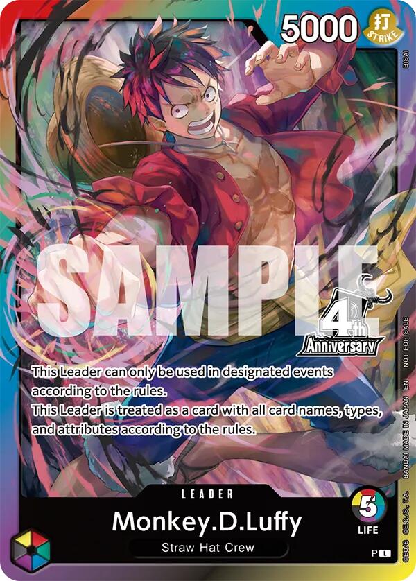 Monkey.D.Luffy (4th Anniversary Leader Card) [One Piece Promotion Cards] | Cards and Coasters CA