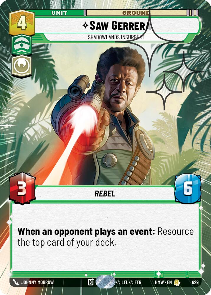 Saw Gerrera - Shadowlands Insurgent (629) (Hyperspace Foil) (629) [Homeworlds] | Cards and Coasters CA