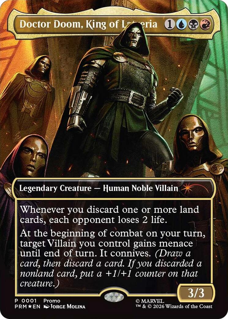 Doctor Doom, King of Latveria (Borderless) (0001) [Marvel Super Heroes Promos] | Cards and Coasters CA