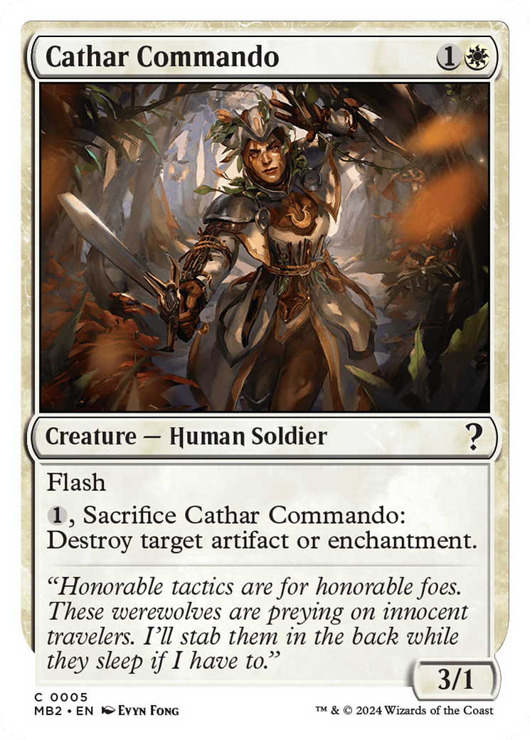 Cathar Commando (White Border) [Mystery Booster 2] | Cards and Coasters CA