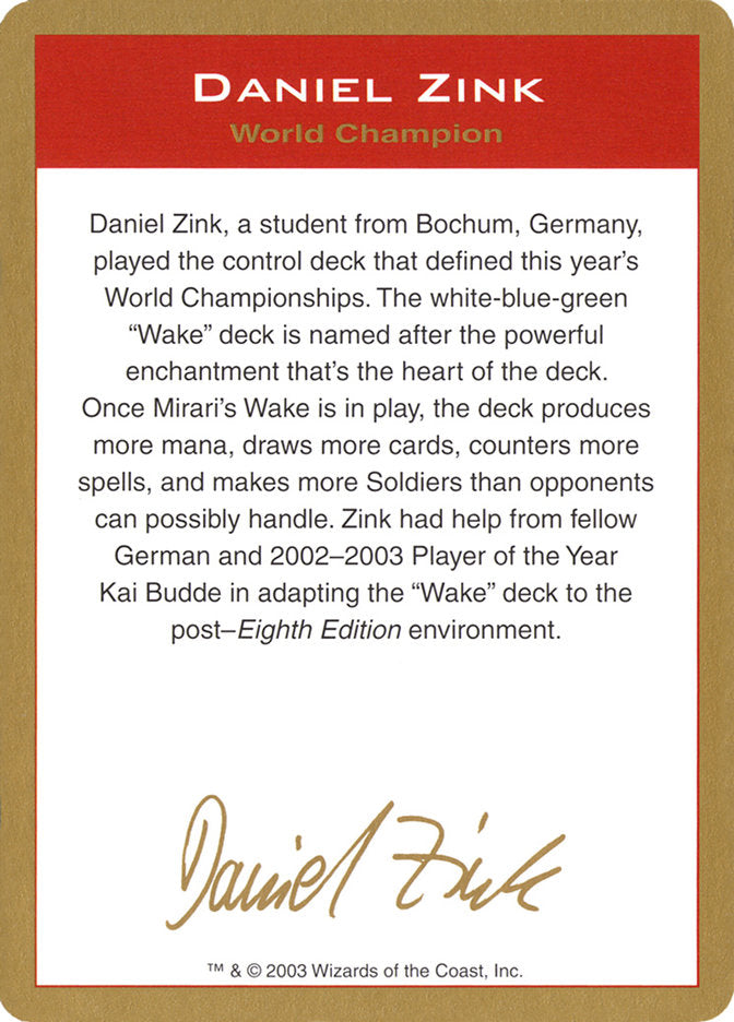 Daniel Zink Bio [World Championship Decks 2003] | Cards and Coasters CA