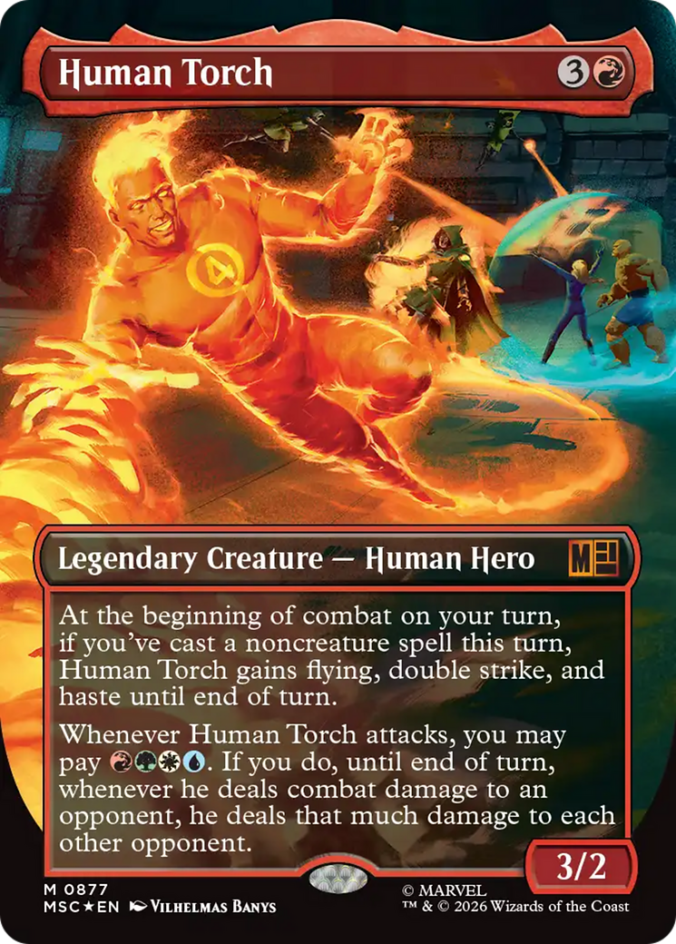 Human Torch (Borderless) (Surge Foil) [Marvel Super Heroes Commander] | Cards and Coasters CA