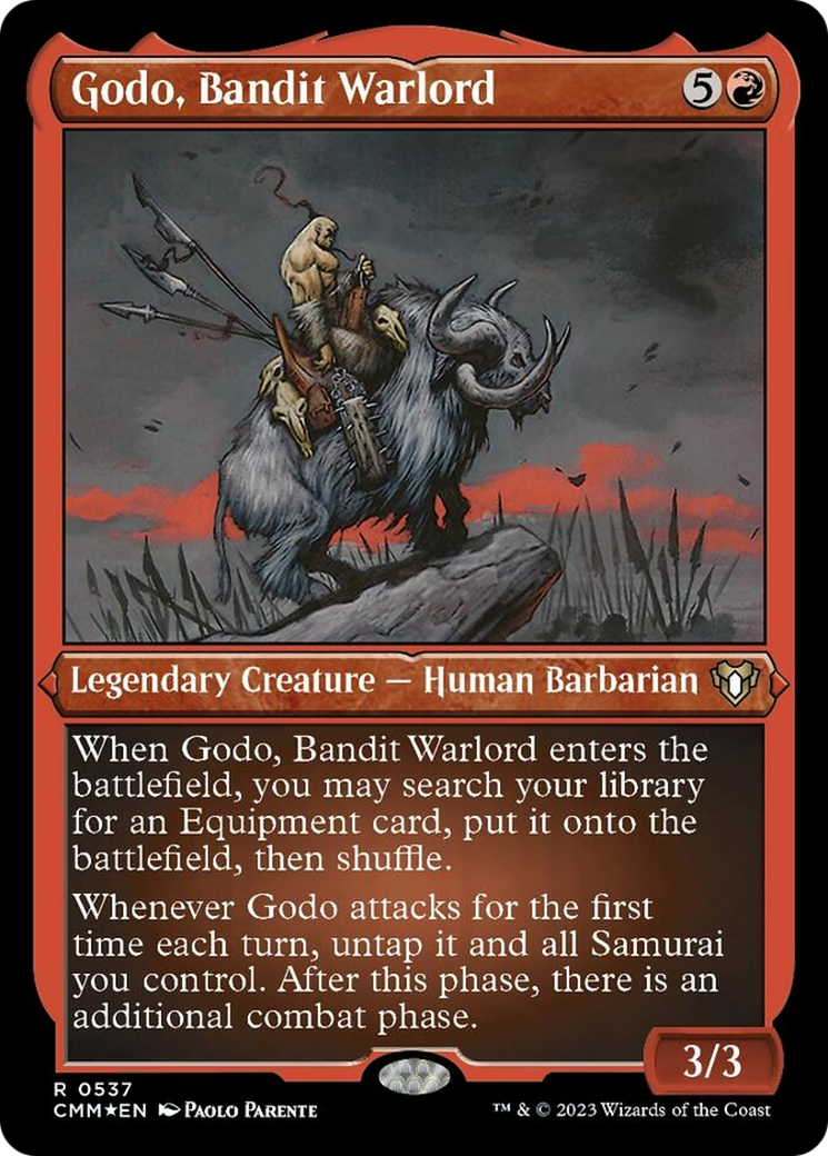 Godo, Bandit Warlord (Foil Etched) [Commander Masters] | Cards and Coasters CA