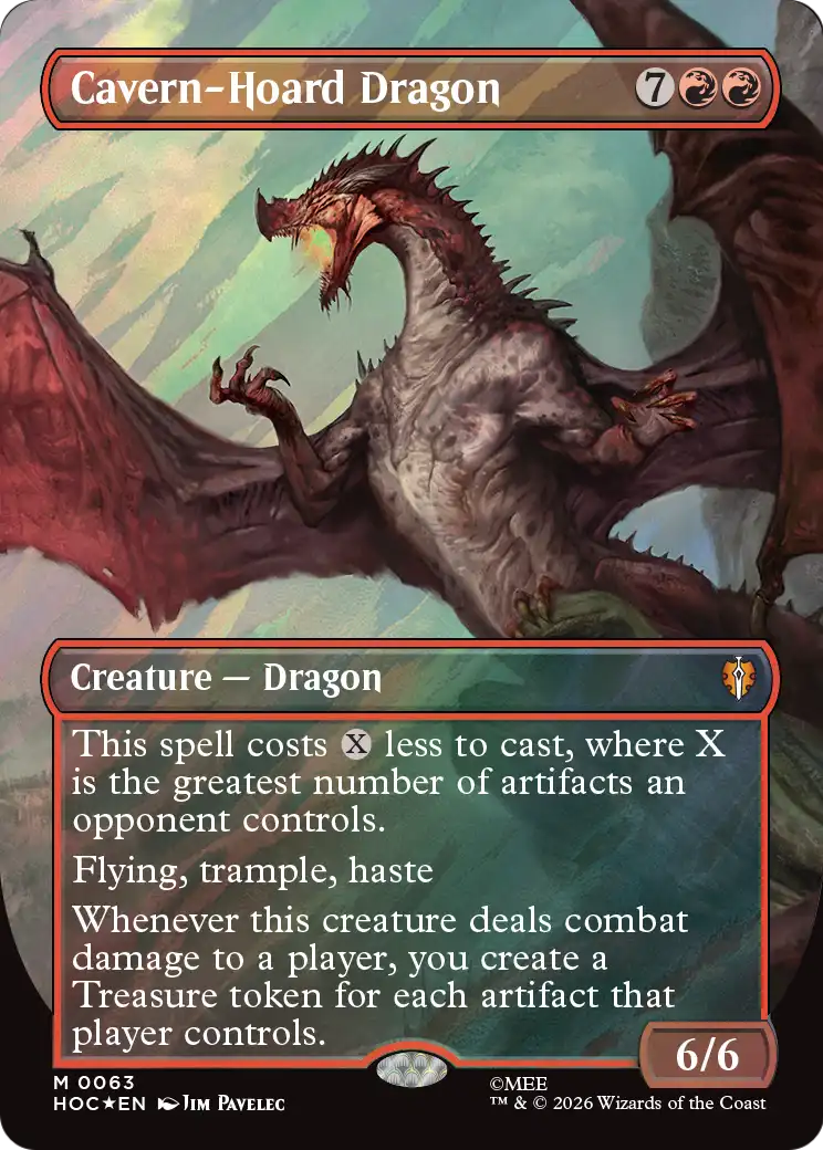 Cavern-Hoard Dragon (Borderless) (Surge Foil) [The Hobbit: Eternal-Legal] | Cards and Coasters CA