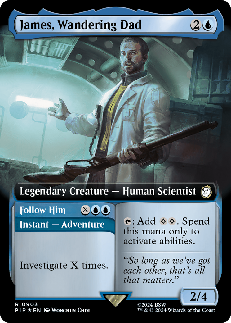 James, Wandering Dad // Follow Him (Extended Art) (Surge Foil) [Fallout] | Cards and Coasters CA