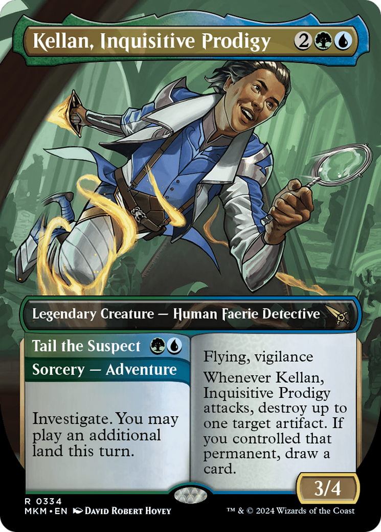 Kellan, Inquisitive Prodigy // Tail the Suspect (Borderless) [Murders at Karlov Manor] | Cards and Coasters CA