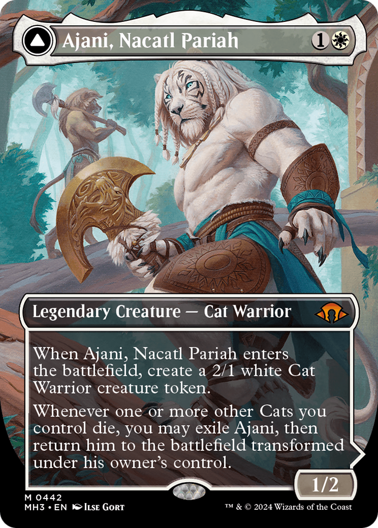 Ajani, Nacatl Pariah // Ajani, Nacatl Avenger (Borderless) [Modern Horizons 3] | Cards and Coasters CA