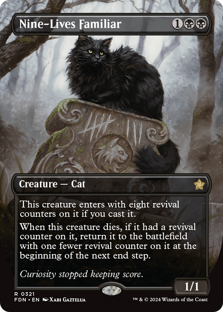 Nine-Lives Familiar (Borderless) [Foundations] | Cards and Coasters CA