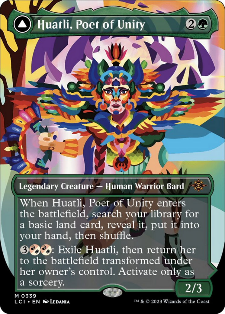 Huatli, Poet of Unity // Roar of the Fifth People (Borderless) [The Lost Caverns of Ixalan] | Cards and Coasters CA