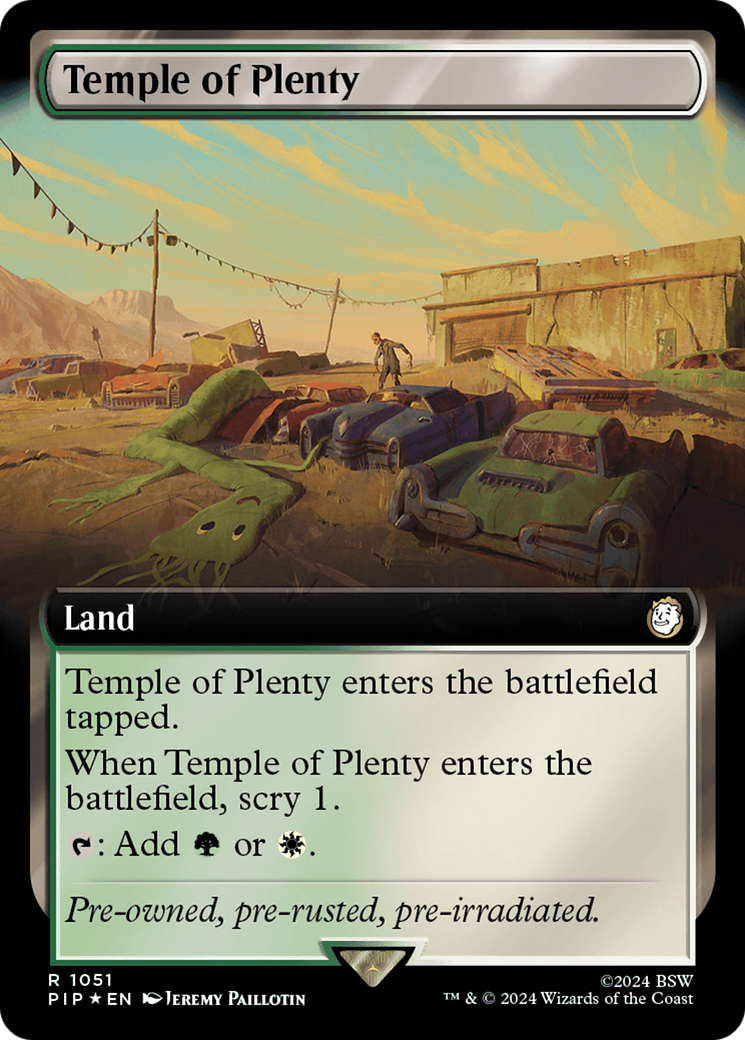 Temple of Plenty (Extended Art) (Surge Foil) [Fallout] | Cards and Coasters CA