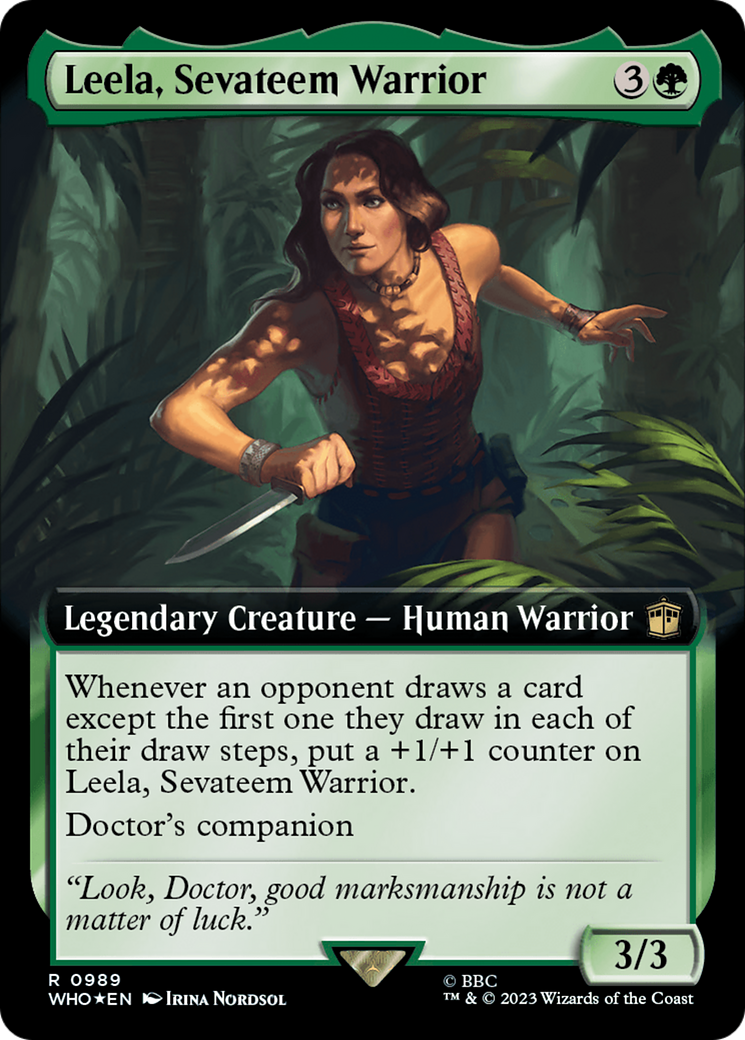 Leela, Sevateem Warrior (Extended Art) (Surge Foil) [Doctor Who] | Cards and Coasters CA