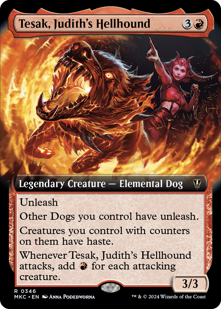 Tesak, Judith's Hellhound (Extended Art) [Murders at Karlov Manor Commander] | Cards and Coasters CA