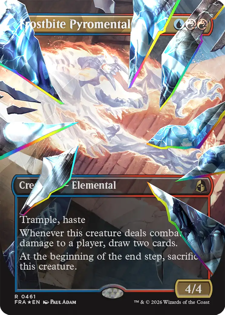 Frostbite Pyromental (Borderless) (Facet Foil) [Reality Fracture] | Cards and Coasters CA