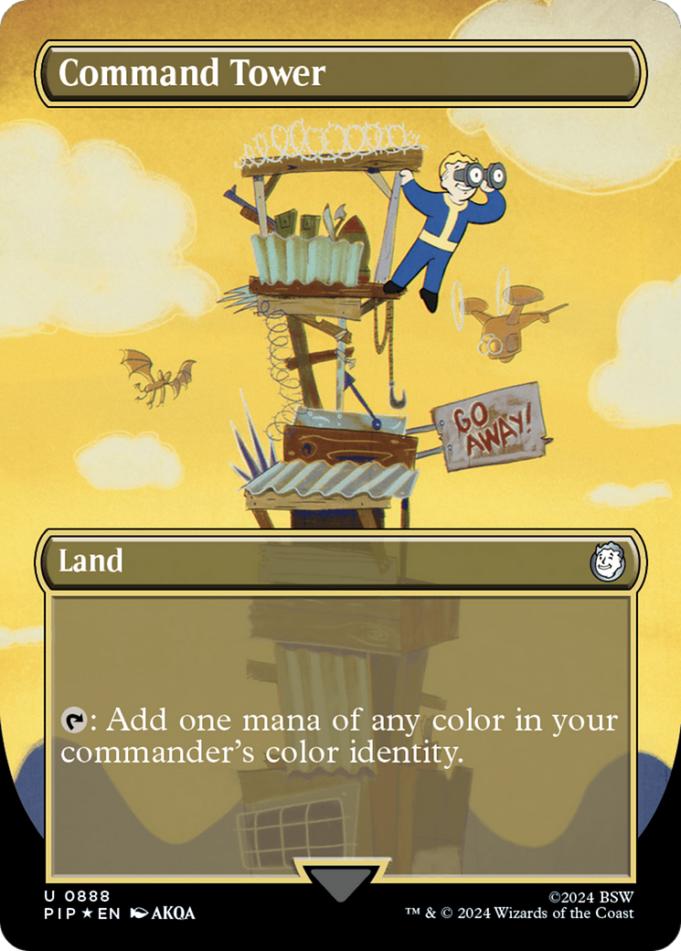 Command Tower (Borderless) (Surge Foil) [Fallout] | Cards and Coasters CA