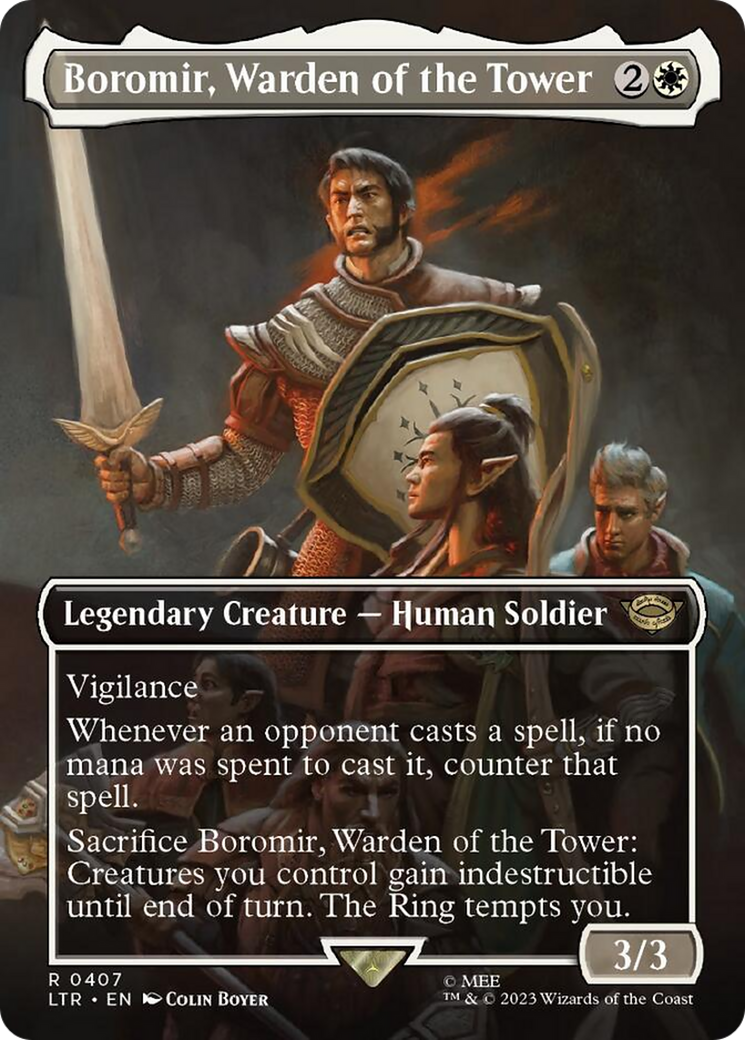 Boromir, Warden of the Tower (Borderless Alternate Art) [The Lord of the Rings: Tales of Middle-Earth] | Cards and Coasters CA