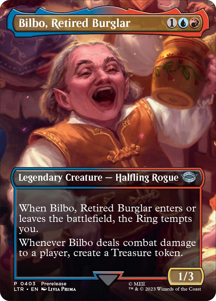 Bilbo, Retired Burglar (Borderless Alternate Art) [The Lord of the Rings: Tales of Middle-Earth] | Cards and Coasters CA