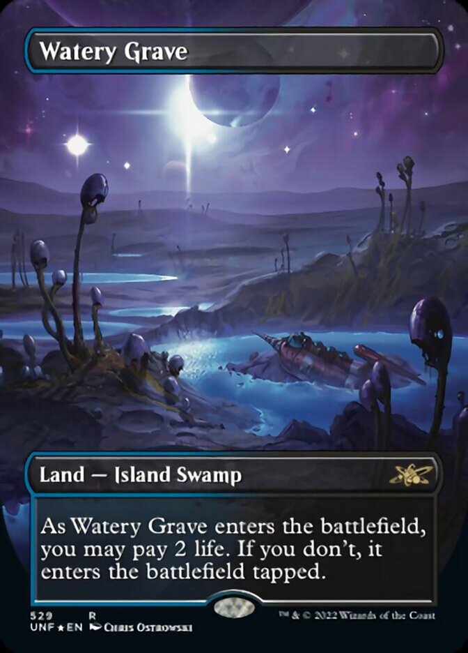 Watery Grave (Borderless) (Galaxy Foil) [Unfinity] | Cards and Coasters CA