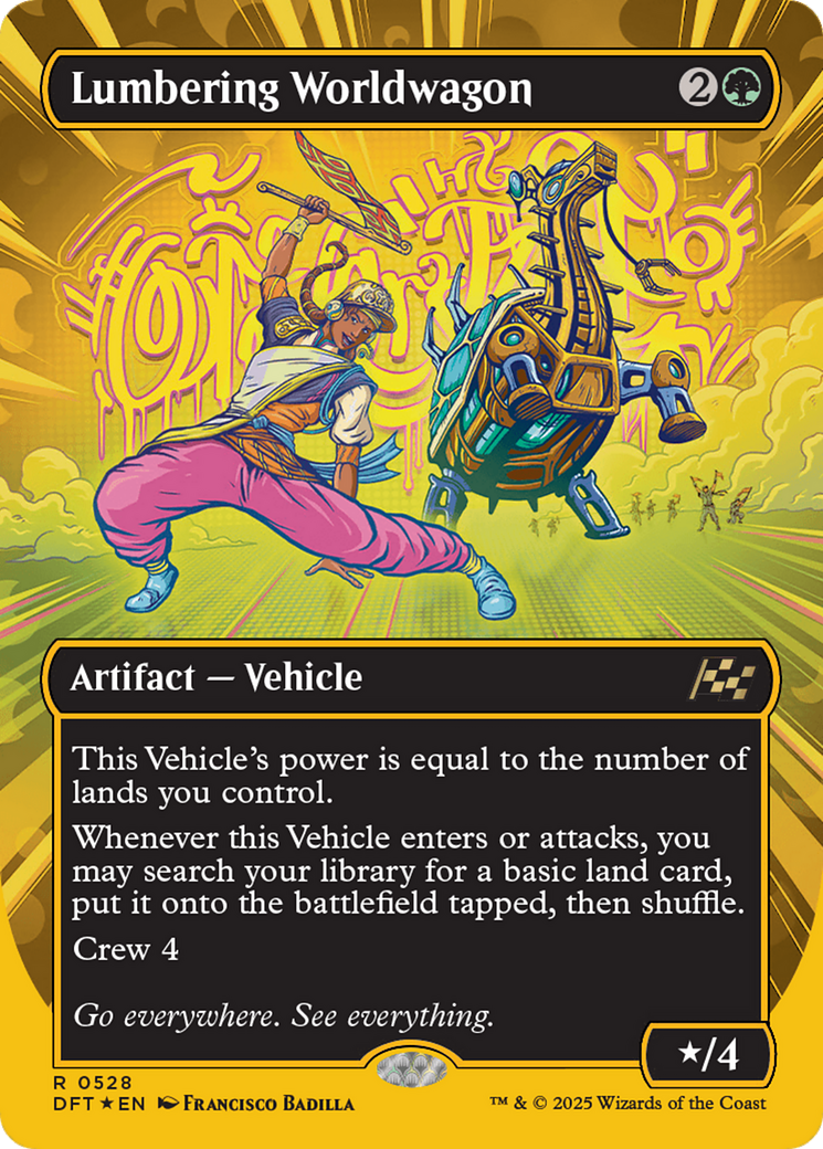 Lumbering Worldwagon (Borderless) (First-Place Foil) [Aetherdrift] | Cards and Coasters CA