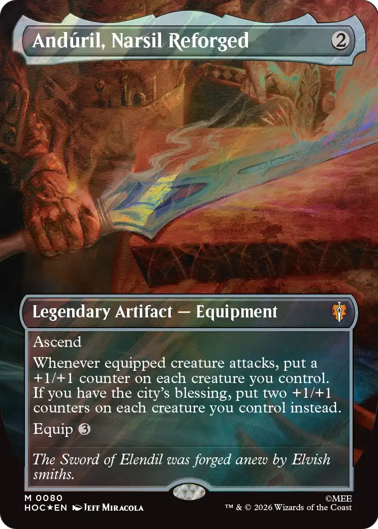 Anduril, Narsil Reforged (Borderless) (Surge Foil) [The Hobbit: Eternal-Legal] | Cards and Coasters CA