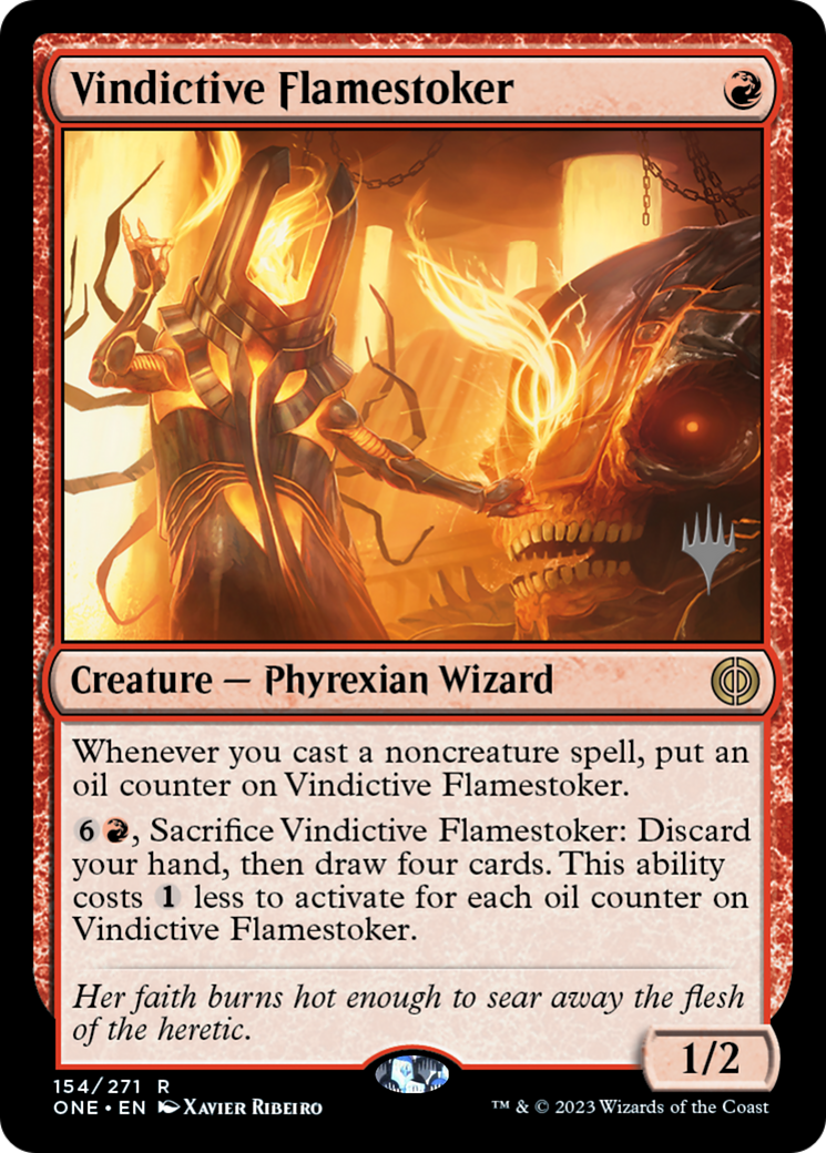 Vindictive Flamestoker (Promo Pack) [Phyrexia: All Will Be One Promos] | Cards and Coasters CA